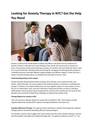 Looking for Anxiety Therapy in NYC- Get the Help You Need