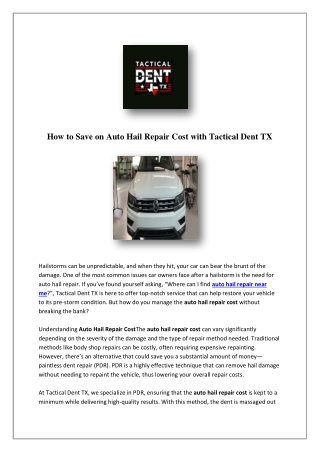 Body Shop Fix Dents | Tactical Dent TX