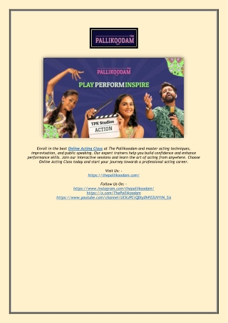 Best Online Acting Class – Learn Acting from Experts | The Pallikoodam