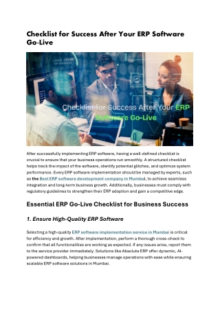 Checklist for Success After Your ERP Software Go-Live