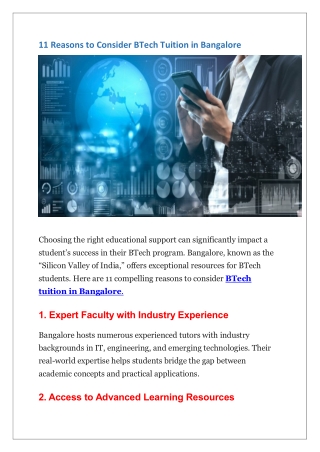 11 Reasons to Consider BTech Tuition in Bangalore