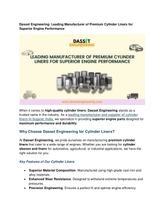 Dasset Engineering Leading Manufacturer of Premium Cylinder