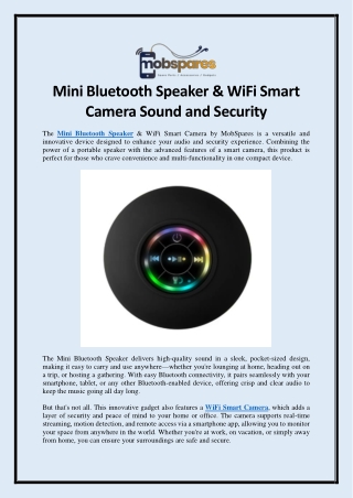 Mini Bluetooth Speaker & WiFi Smart Camera Sound and Security