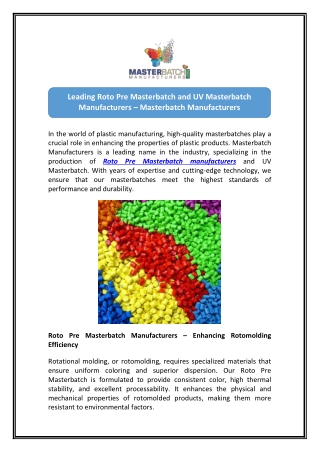 High-Performance Roto Pre Masterbatch – Superior Durability