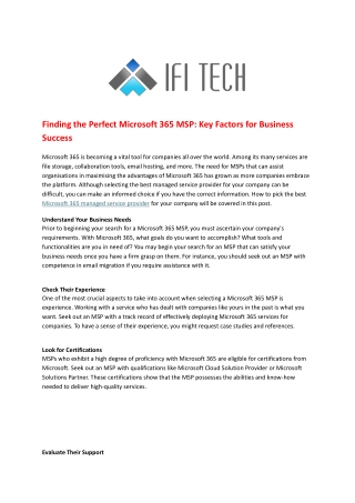 Finding the Perfect Microsoft 365 MSP Key Factors for Business Success
