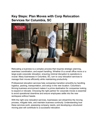 Key Steps - Plan Moves with Corp Relocation Services for Columbia, SC