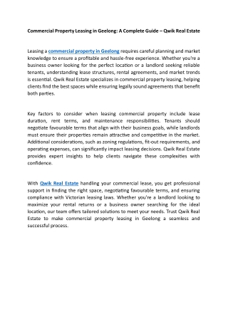 commercial property leasing in geelong a complete