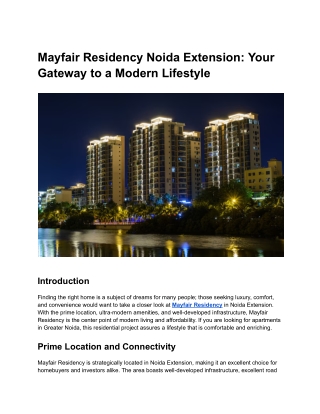 Mayfair Residency Noida Extension_ Your Gateway to a Modern Lifestyle