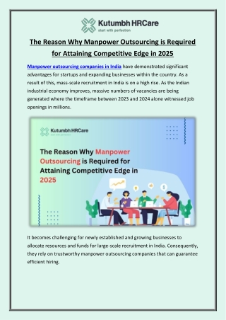 The Reason Why Manpower Outsourcing is Required for Attaining Competitive Edge in 2025