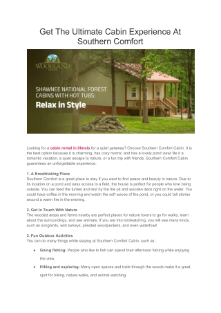 Get The Ultimate Cabin Experience At Southern Comfort