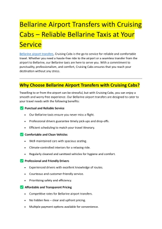 Bellarine Airport Transfers with Cruising Cabs – Reliable Bellarine Taxis at Your Service