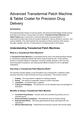 advanced transdermal patch machine tablet coater