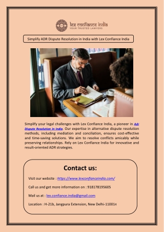 Simplify ADR Dispute Resolution in India with Lex Confiance India
