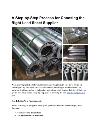 A Step-by-Step Process for Choosing the Right Lead Sheet Supplier