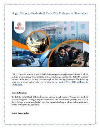 Right Ways to Evaluate B Tech CSE Colleges in Ghaziabad