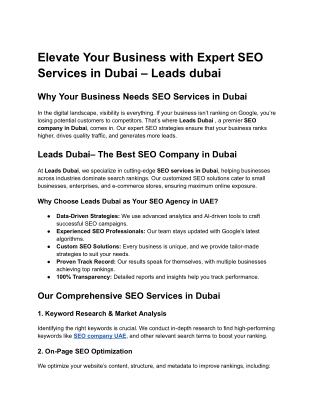 Elevate Your Business with Expert SEO Services in Dubai – Leads dubai