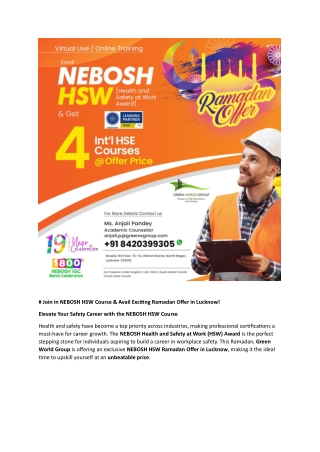 join in nebosh hsw course avail exciting ramadan