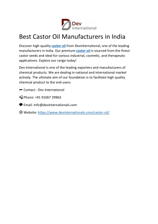 Best Castor Oil Manufacturers in India