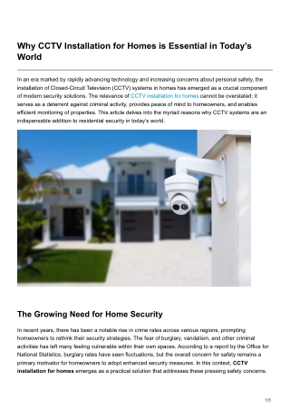 Why CCTV Installation for Homes is Essential in Todays World