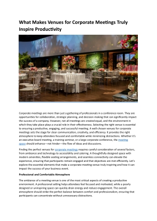 What Makes Venues for Corporate Meetings Truly Inspire Productivity