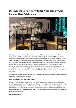 Discover the Perfect Party Space Near Brooklyn, NY for Your Next Celebration