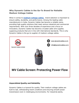 Why Dynamic Cables is the Go-To Brand for Reliable  Medium Voltage Cables