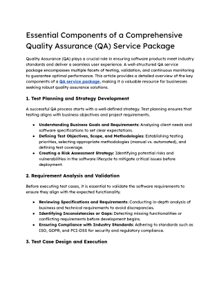 Essential Components of a Comprehensive Quality Assurance (QA) Service Package
