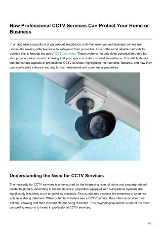 How Professional CCTV Services Can Protect Your Home or Business