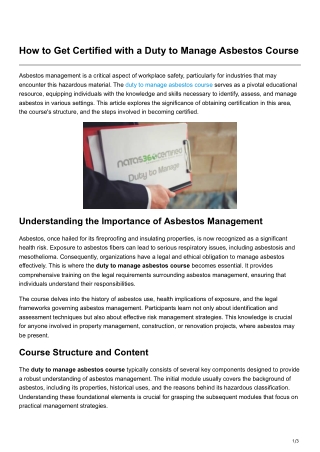How to Get Certified with a Duty to Manage Asbestos Course