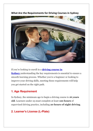 What Are the Requirements for Driving Courses in Sydney