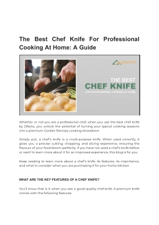 The Best Chef Knife For Professional Cooking At Home: A Guide