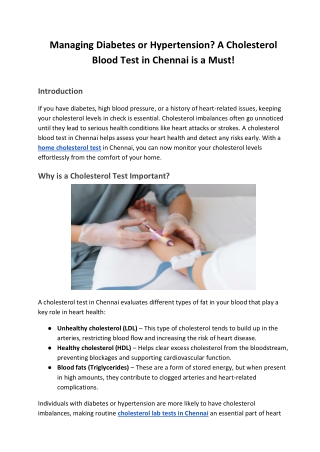 managing diabetes or hypertension a cholesterol