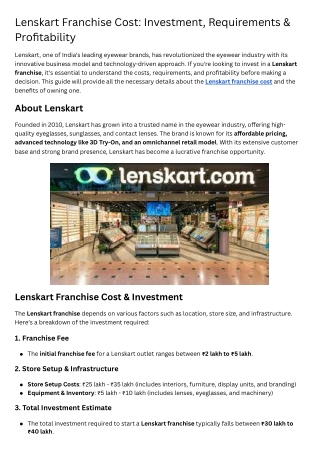 lenskart franchise cost investment requirements