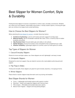 Best Slipper for Women Comfort, Style & Durability