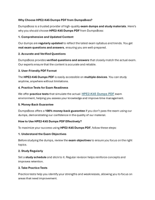 Dumpsboss HPE2-K45 Dumps PDF – Updated Questions