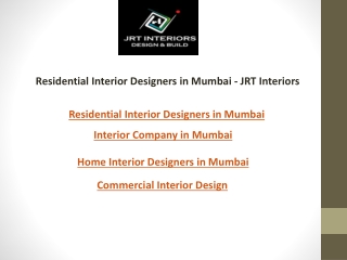 Residential Interior Designers in Mumbai  JRT Interiors