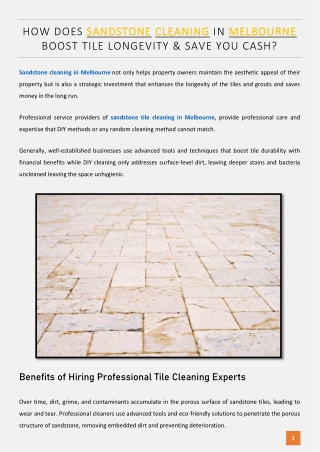 How Does Sandstone Cleaning in Melbourne Boost Tile Longevity & Save You Cash