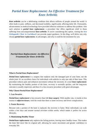 Partial Knee Replacement: An Effective Treatment for Knee Arthritis
