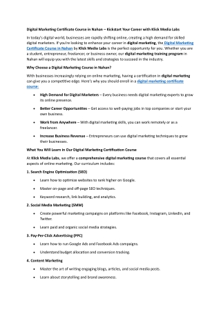 digital marketing certificate course in nahan