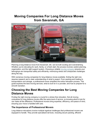 Moving Companies For Long Distance Moves from Savannah, GA