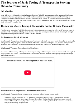The Journey of Javis Towing & Transport in Serving Orlando Community