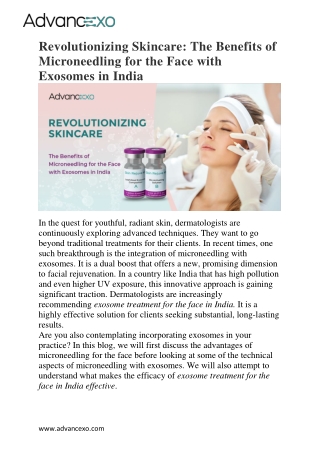 Major Benefits of Microneedling with Exosomes for face