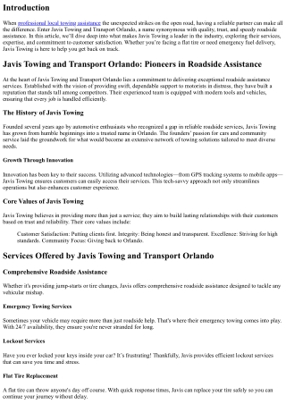 Javis Towing and Transport Orlando: Pioneers in Roadside Assistance