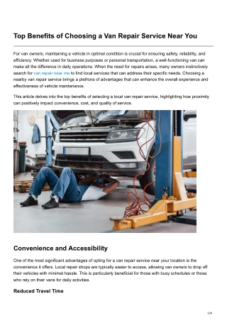 Top Benefits of Choosing a Van Repair Service Near You