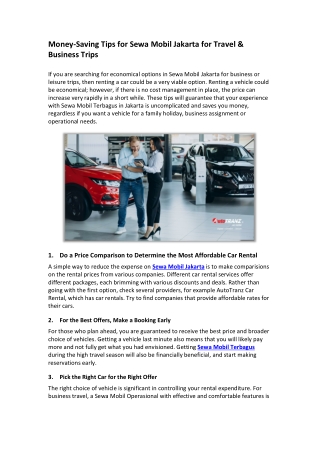 Money-Saving Tips for Sewa Mobil Jakarta for Travel & Business Trips