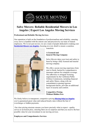 Residential Movers Los Angeles | Solvemovers.com