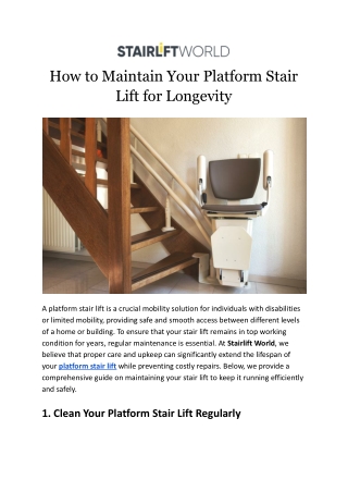 How to Maintain Your Platform Stair Lift for Longevity