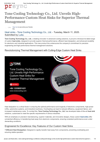 Unveils High-Performance Custom Heat Sinks for Superior Thermal Management