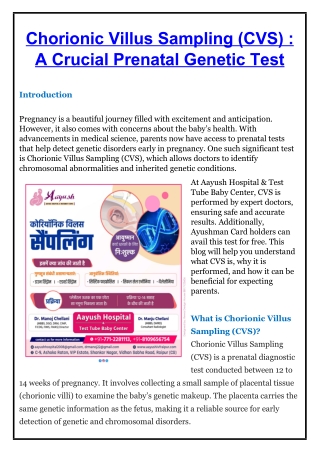 chorionic villus sampling cvs a crucial prenatal