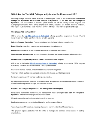 Which Are the Top MBA Colleges in Hyderabad for Finance and HR?